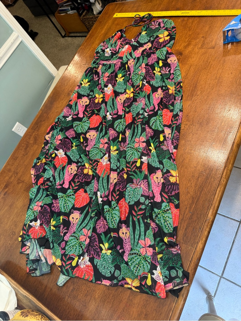 Betsey Johnson Paulina Tropical Jungle Print Mesh Halter Maxi Dress Leopard XL - Picture 12 of 13